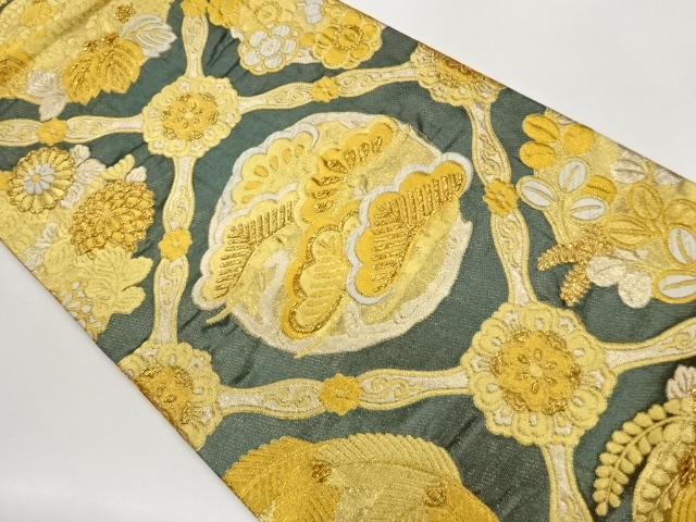 JAPANESE FUKURO OBI / PULP CLOTH / WOVEN FLOWER CREST